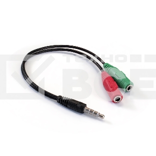Кабель аудио Exegate EX284944RUS EX-CCA-417-0.2 (3.5mm Jack M 4pin/3.5mm Jack F Stereo+ 3.5mm Jack F микрофон, 0,2м)