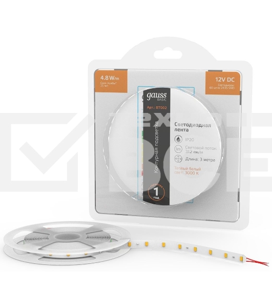 Лента Basic 12V 4,8W/m 312lm/m 3000K IP20 LED 3m 1/100
