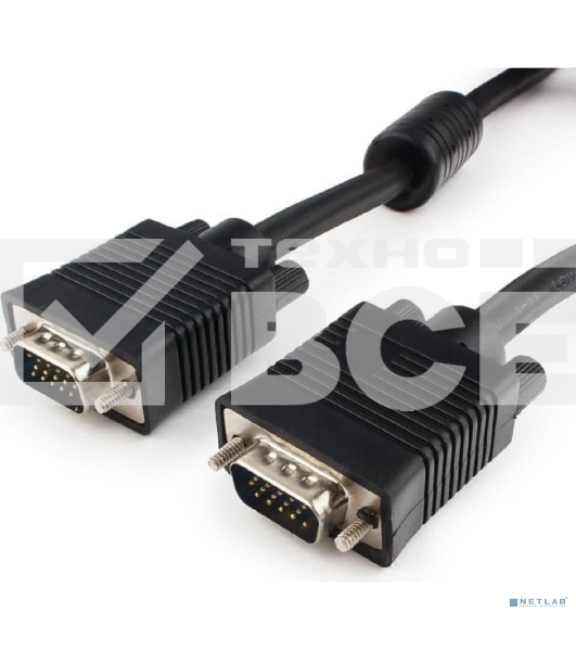Кабель VGA Premium Cablexpert CC-PPVGA-15M-B, 15M/15M, 15м, черный, тройной экран, феррит.кольца, пакет
