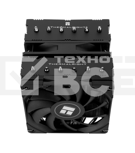 Кулер для процессора/ Thermalright Royal Knight 120 (4-pin PWM, 156mm, Ni/Cu, 6x6mm, 2x120mm, 80.45CFM/56.36CFM, 29.4dBA/28.4dBA, 2150RPM/1900RPM, S: 1200, 1700, 1851, 2011, 2066, 115X, AM4, AM5, black)