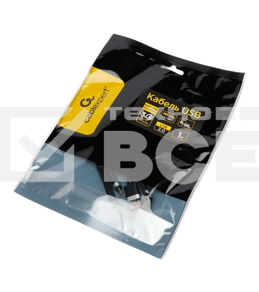 Кабель USB2.0 Cablexpert CCP-USB2-AMCM-66W-1M, AM/Type-C, 6A, 66Вт, QC3.0, медь, 1м, черный, пакет