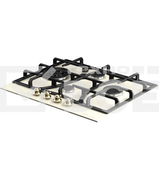 Варочная поверхность Kuppersberg FS 610 C Bronze, газ, Classic, 61 см, автоматический электроподжиг, газ-контроль, SABAF конфорки, чугунные решетки, цвет бежевый, цвет фурнитуры бронзовый