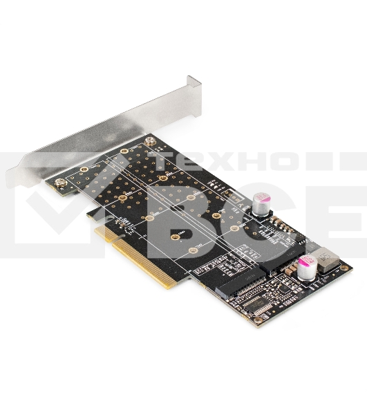 Переходник ExeGate EXE-597E2 (2 x M.2 M key -> PCI-E x8 v3.0, для установки двух SSD M.2 2230/2242/2260/2280/22110 M key NGFF в слот PCI-E, материнская плата должна быть c функции Bifurcation PCI-E)