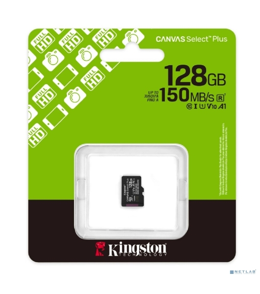 Флеш карта Micro SecureDigital 128Gb Kingston Canvas Select Plus Gen3 150Mb/s A1, без адаптера