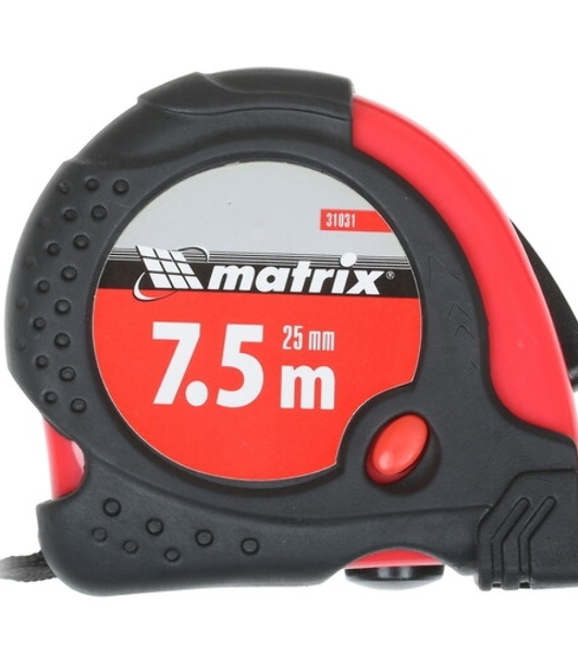 Рулетка Matrix Status magnet 3 fixations, 7,5 м х 25 мм, обрезиненный корпус, зацеп с магнитом