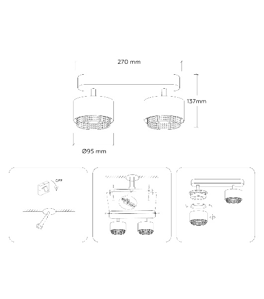 Светильник Ambrella light TN71288/2 BK/GD черный/золото GX53/2 max 12W 270*95*137