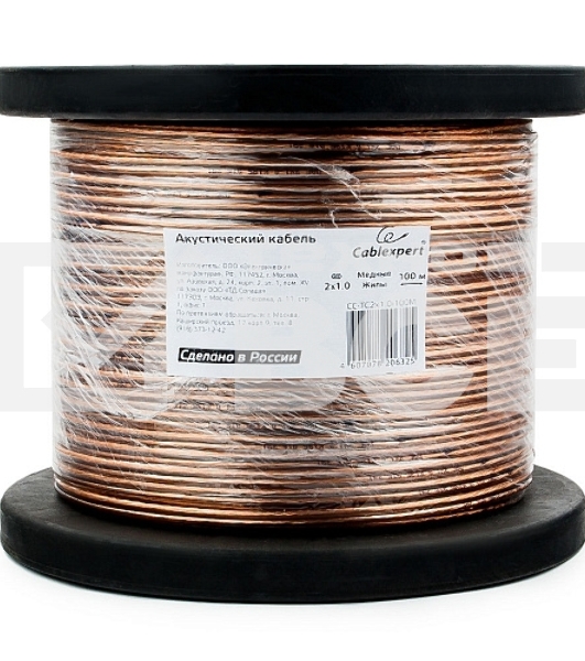 Акустический кабель Cablexpert CC-TC2x1,0-100M, прозрачный, 100 м, на катушке