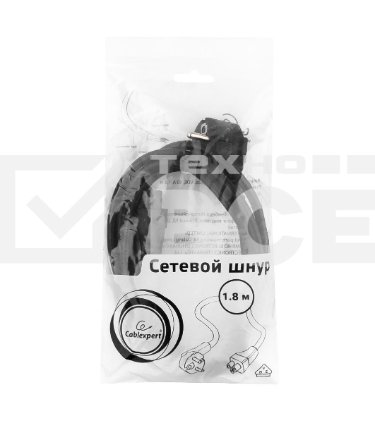 Кабель Кабель питания для ноутбуков Cablexpert PC-186-ML12 1.8м, 3-pin, с зазем., пакет