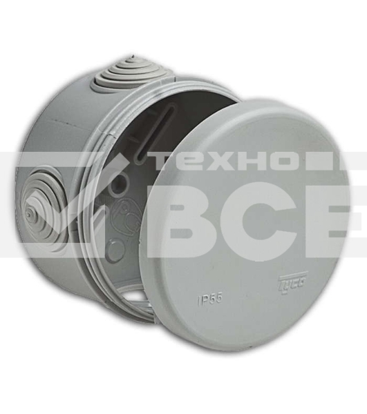 Рувинил 67025 Тусо.Коробка расп. для о/п, D = 80мм, Н = 50мм, 4ввода, IP55 (св.-серая)