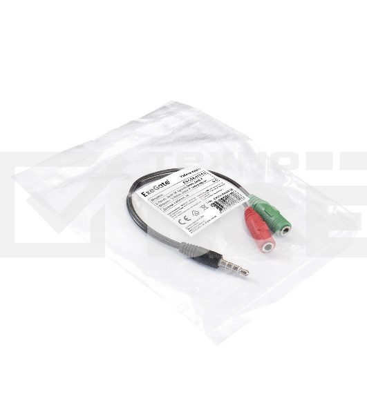 Кабель аудио Exegate EX284944RUS EX-CCA-417-0.2 (3.5mm Jack M 4pin/3.5mm Jack F Stereo+ 3.5mm Jack F микрофон, 0,2м)