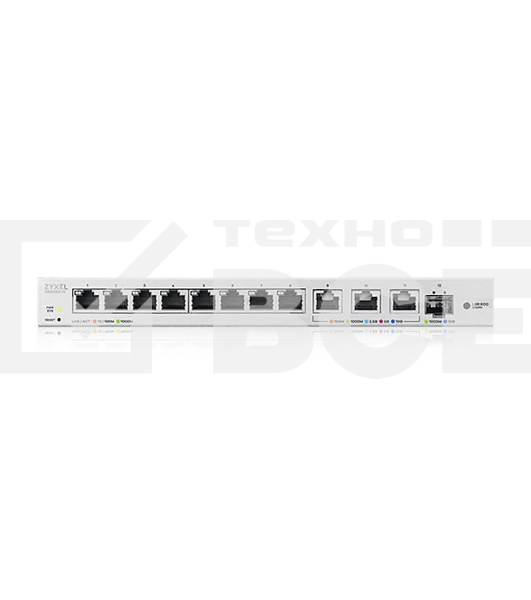 Мультигигабитный Smart L2 коммутатор Zyxel XGS1250-12, 8xGE, 3x1/2,5/5/10G, 1xSFP+, кнопка LED ECO Mode, настольный