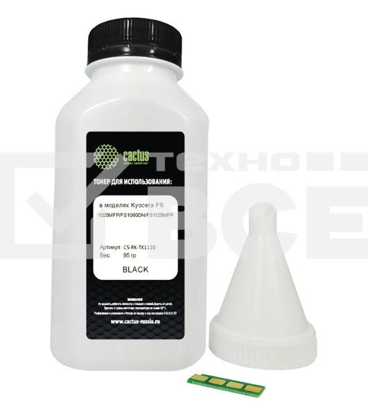 Тонер Cactus CS-RK-TK1120 черный флакон 95гр. (в компл.:чип) для принтера Kyocera FS-1025/1060/1125
