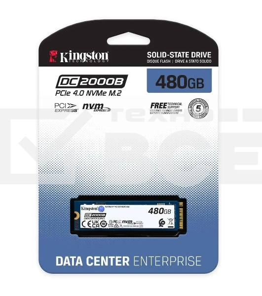 Накопитель SSD Kingston DC2000B, 480GB, PCIe 4.0 x4, M.2 2280, R/W 7000/800