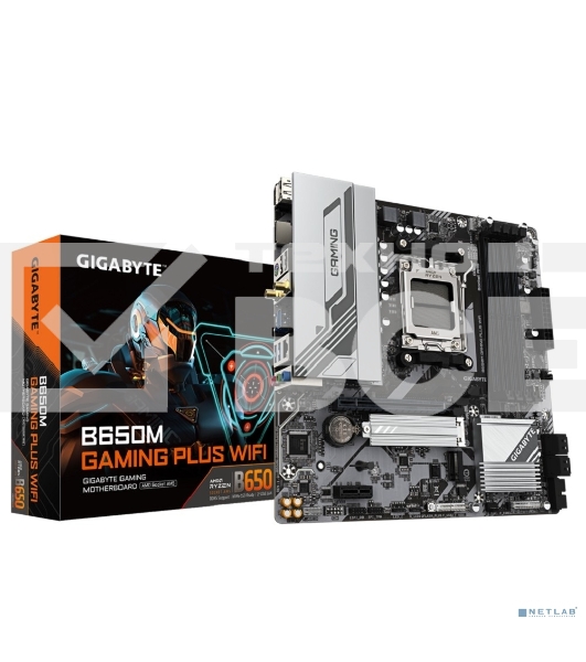 Материнская плата Gigabyte B650M GAMING PLUS WIFI, AM4, AMD B650, 4xDDR5, 4xSATA, 2xM.2, 1xPCIe 4.0 x16, 1xPCIe 3.0 x1, 2xDP, 1xHDMI, 1x2.5Gb LAN, Wi-Fi 6E, Bluetooth 5.3, 1xUSB-C 5Gbps, 5xUSB-A 5Gbps, 6xUSB-A 2.0, 3x3.5 мм, 7.1, mATX