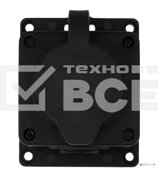 Розетка (колодка) Rexant влагозащищенная с крышкой 1 гнездо COMPACT, с/3, 16А, IP54, каучук, черный