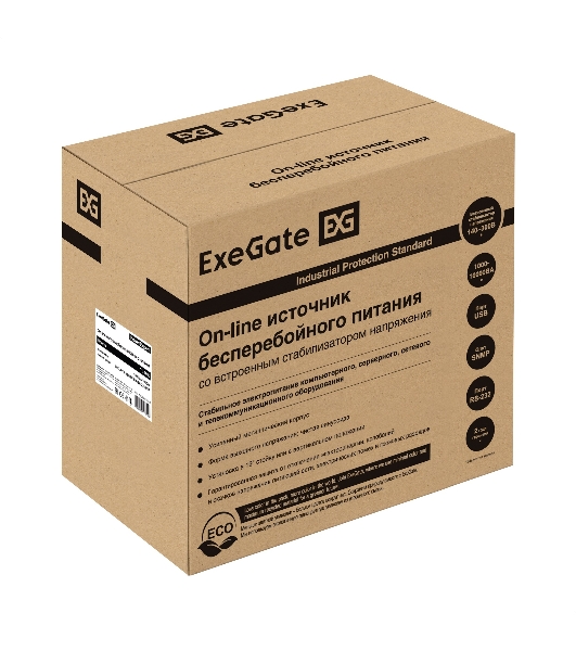 Источник бесперебойного питания On-line ExeGate PowerExpert TL-1000.LCD.AVR.2SH.USB.RS232.SNMP 1000VA/1000W, On-Line, PF=1, LCD, 2*Schuko, RS232, USB, SNMP-slot, встроенные батареи 12V 7.2Ah - 2шт, Tower, металлический корпус, черный