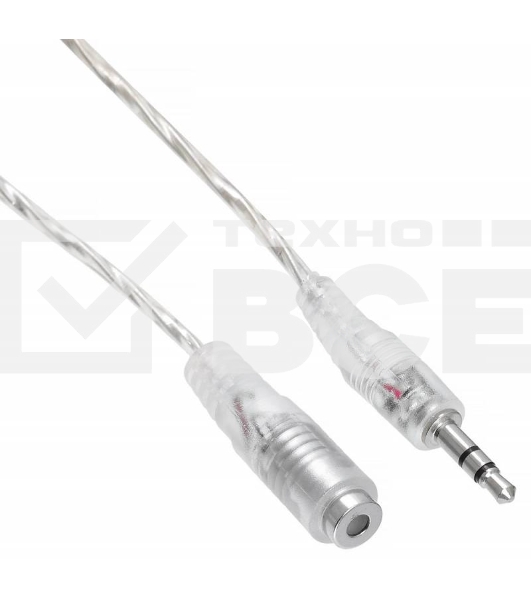 Кабель-удлинитель аудио Buro Jack/Plug 3.5mm (f) 1м. прозрачный