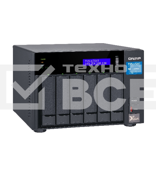 Сетевое хранилище без дисков SMB QNAP TVS-672XT-i3-8G 6-Bay NAS, Intel Core i3-8100T 4-core 3.1 GHz Processor, 8GB DDR4 RAM (max 32GB RAM), 6x 2.5