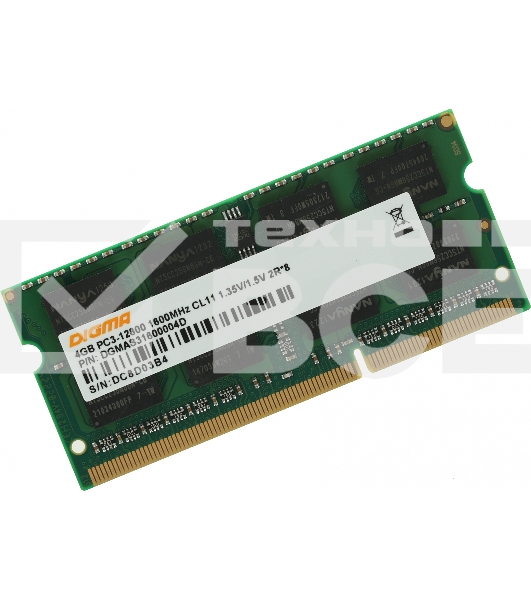 Оперативная память Digma, DDR3, 4GB (1x4 GB), 1600 MHz, CL11, SO-DIMM