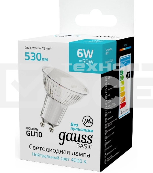 Лампа светодиодная Gauss Basic 10106262 6 Вт GU10 софит нейтральный свет