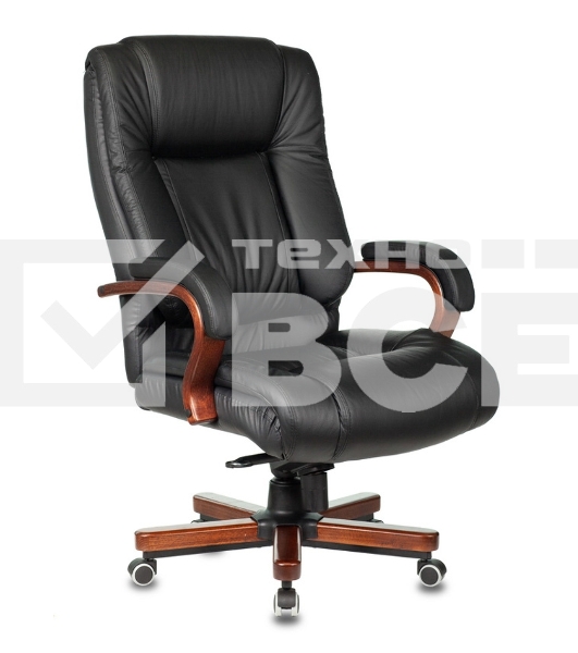 Кресло руководителя Бюрократ T-9925WALNUT/BLACK черный, кожа, крестовина дерево