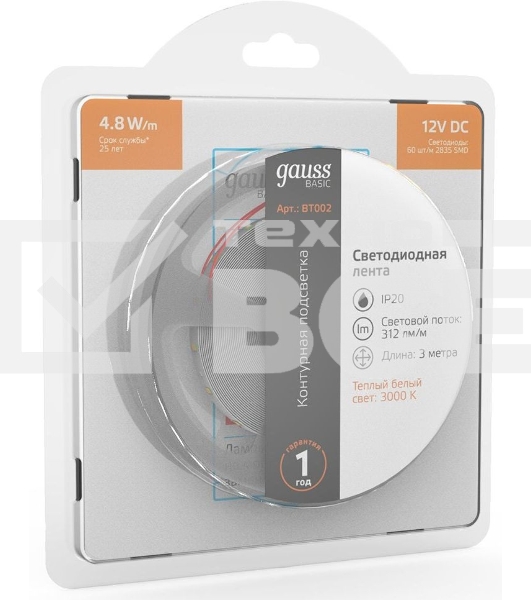 Лента Basic 12V 4,8W/m 312lm/m 3000K IP20 LED 3m 1/100