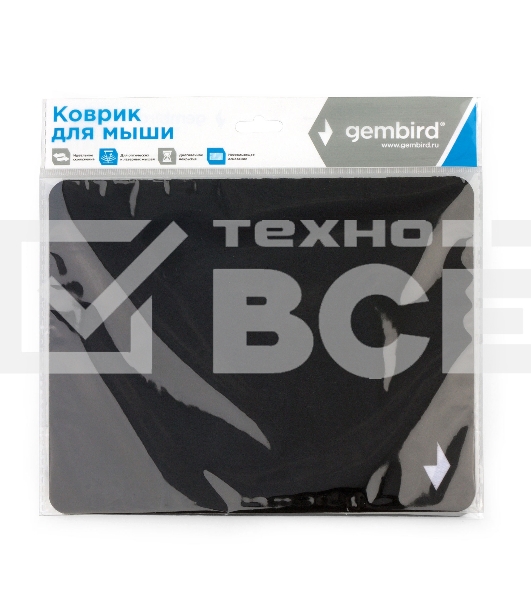 Коврик для мыши Gembird MP-BLACK-S, черный, 220х180х2мм, ткань+резина, пакет