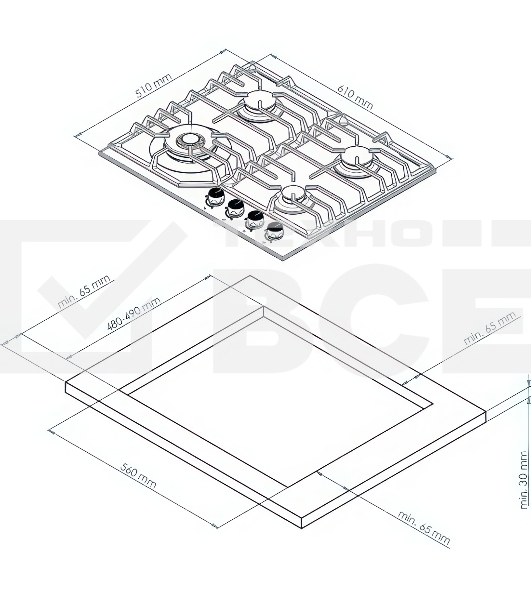 Варочная поверхность Kuppersberg FS 610 C Bronze, газ, Classic, 61 см, автоматический электроподжиг, газ-контроль, SABAF конфорки, чугунные решетки, цвет бежевый, цвет фурнитуры бронзовый