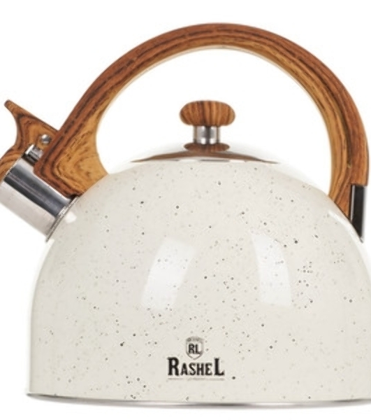 Чайник RASHEL М-7190 3л, нерж. сталь, свисток, кремовый