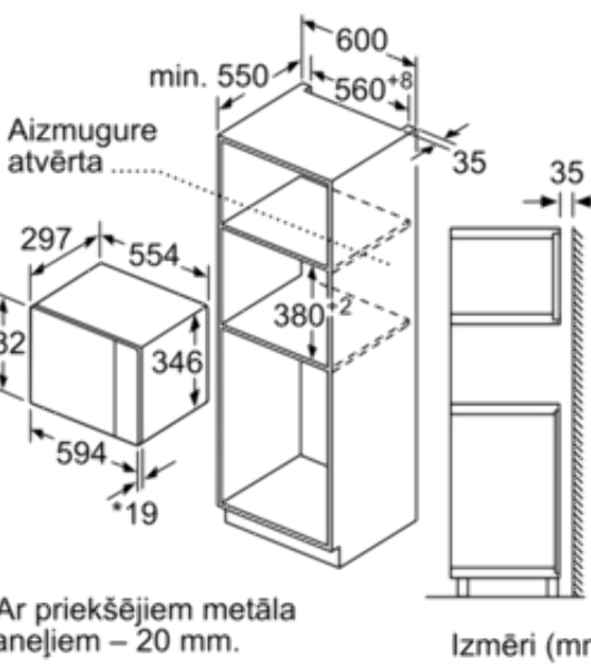Встраиваемая микроволновая печь Bosch BFL523MS0 20л. 800Вт нержавеющая сталь/черный
