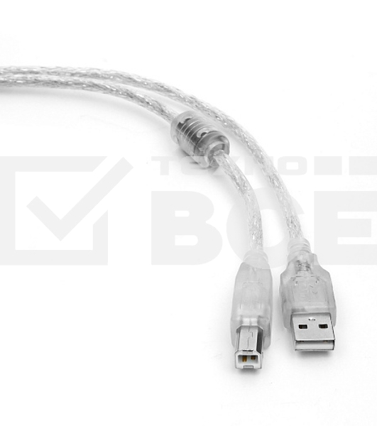 Кабель Cablexpert USB 2.0 Pro, AM/BM, 2м, экран, 2 феррит.кольца, прозрачный (CCF-USB2-AMBM-TR-2M)
