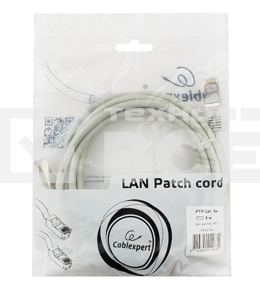 Патч-корд FTP Cablexpert кат.5e, 3м, литой, многожильный (серый)
