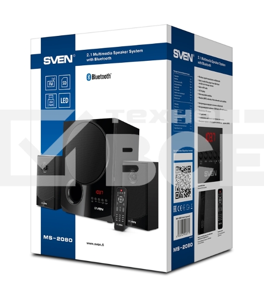 Акустическая система 2.1 SVEN MS-2080 / 70 Watt / ~220V 50Hz / FM-тюнер, USB/ SD, дисплей / BLUETOOTH / ПДУ / Black