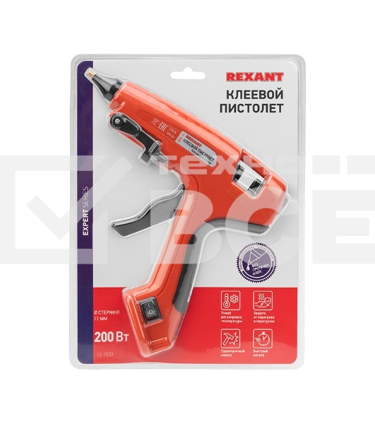 Пистолет клеевой Rexant, 200 Вт, Ø11 мм, «ЭКСПЕРТ», блистер