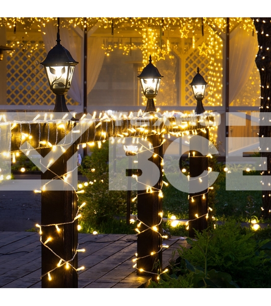 Гирлянда «Нить» 10 м, 200 LED, прозрачный ПВХ, цвет свечения теплый белый с эффектом мерцания (каждый 5-й) NEON-NIGHT
