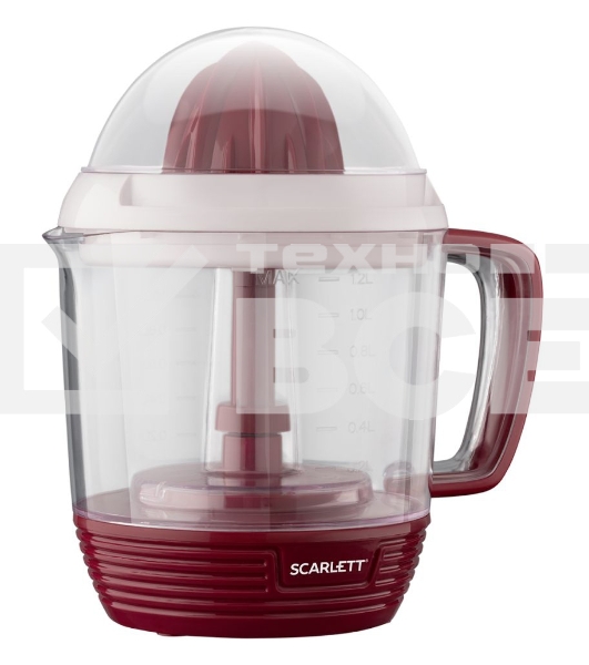 Соковыжималка цитрусовая Scarlett SC-JE50C08 25Вт рез.сок.:1200мл. красный/белый
