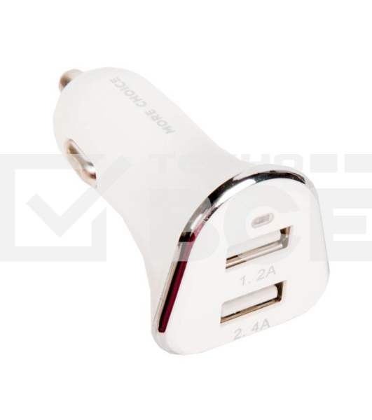 Автомобильная зарядка (от прикуривателя) 2USB 2.4A для Type-C More choice AC22a, белый