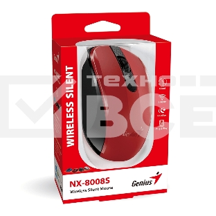 Мышь беспроводная Genius NX-8008S красный, 1200 dpi, радиоканал, USB, кнопки - 3