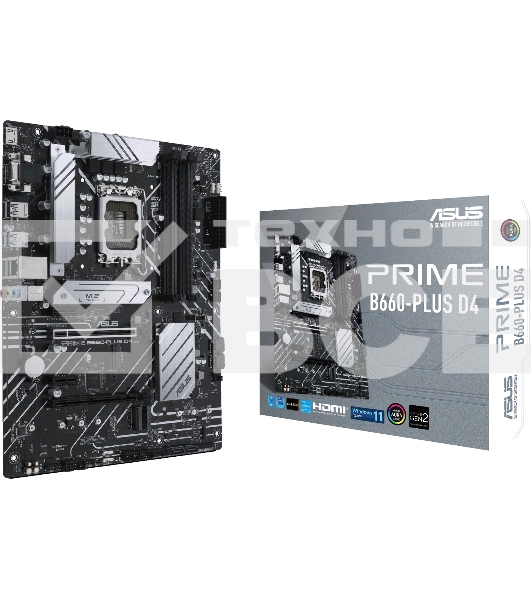 Материнская плата ASUS PRIME B660-PLUS D4, Socket LGA 1700, Intel B660, 4xDDR4, 4xSATA, 3xM.2, 1xPCIe 4.0 x16, 1xPCIe 3.0 x4, 1xHDMI, 1xDP, 1xVGA, 1x 1Gb LAN, 1xUSB-C 3.2 Gen 2x2, 2xUSB-A 3.2 Gen 2, 1xUSB-A 3.2 Gen 1, 2xUSB-A 2.0, 7.1, ATX