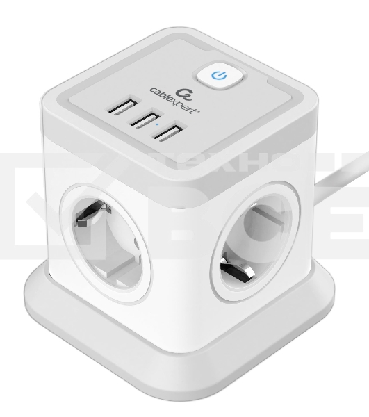 Сетевой фильтр Cablexpert Tower, TWR-4-U3-W-2, 4р, 10А, 3xUSB, 3.1А, 2м, ур.защиты 2+, белый, коробка