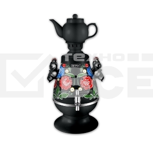 Самовар Centek СТ-0091 B (черный+рисунок), 4.0л, 2300Вт, поддерж.t + LED индикатор, керам заварник