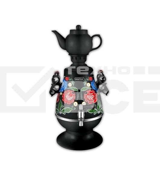 Самовар Centek СТ-0091 B (черный+рисунок), 4.0л, 2300Вт, поддерж.t + LED индикатор, керам заварник