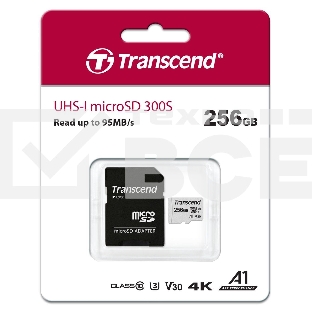 Флеш карта microSD 256GB Transcend microSDXC Class 10 UHS-I U3, V30, A1, (SD адаптер), TLC