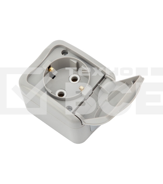 Розетка одноместная Kranz Mini OG IP54, с заземлением, о/у, серая