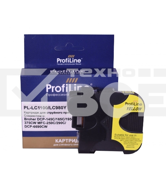 Картридж для принтеров Brother LC1100/LC980Y DCP -145C/165C/195С/375CW MFC-250C/290C/DCP-6690CW Yellow водн ProfiLine