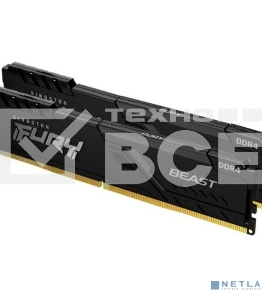 Оперативная память Kingston Fury Beast, DDR4, 64GB (2x32GB), 3600MHz, CL18, DIMM, с радиатором, черный