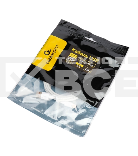 Кабель USB2.0 Cablexpert CC-USB2-AMCM-66W-1.8M-W,  AM/Type-C, 6A, 66Вт, QC3.0, 1.8м, медь, белый, пакет