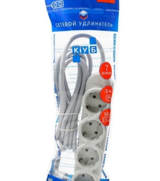 Удлинитель PC 3 м, 4 р с/з, с выкл.16А бел. PC-5B-3M