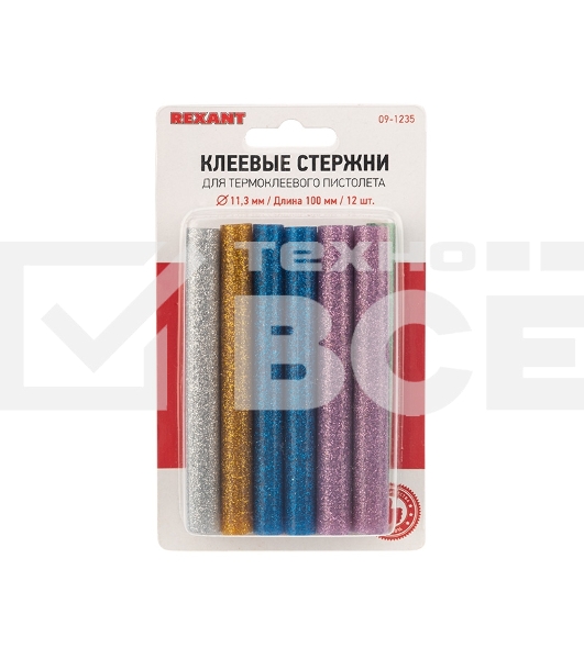 Клеевые стержни Rexant, Ø11 мм, 100 мм, цветные с блестками, 12 шт., блистер
