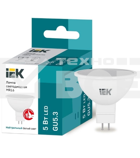 Лампа Iek LLE-MR16-5-230-40-GU5 светодиодная ECO MR16 софит 5Вт 230В 4000К GU5.3 IEK
